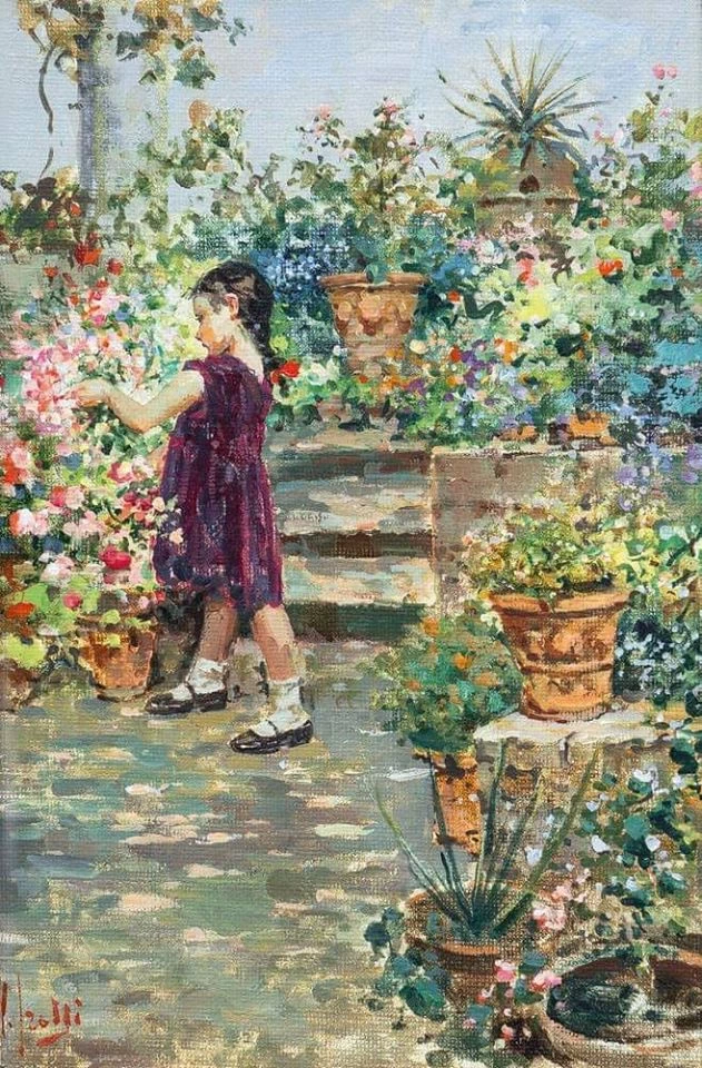 Bambina in giardino